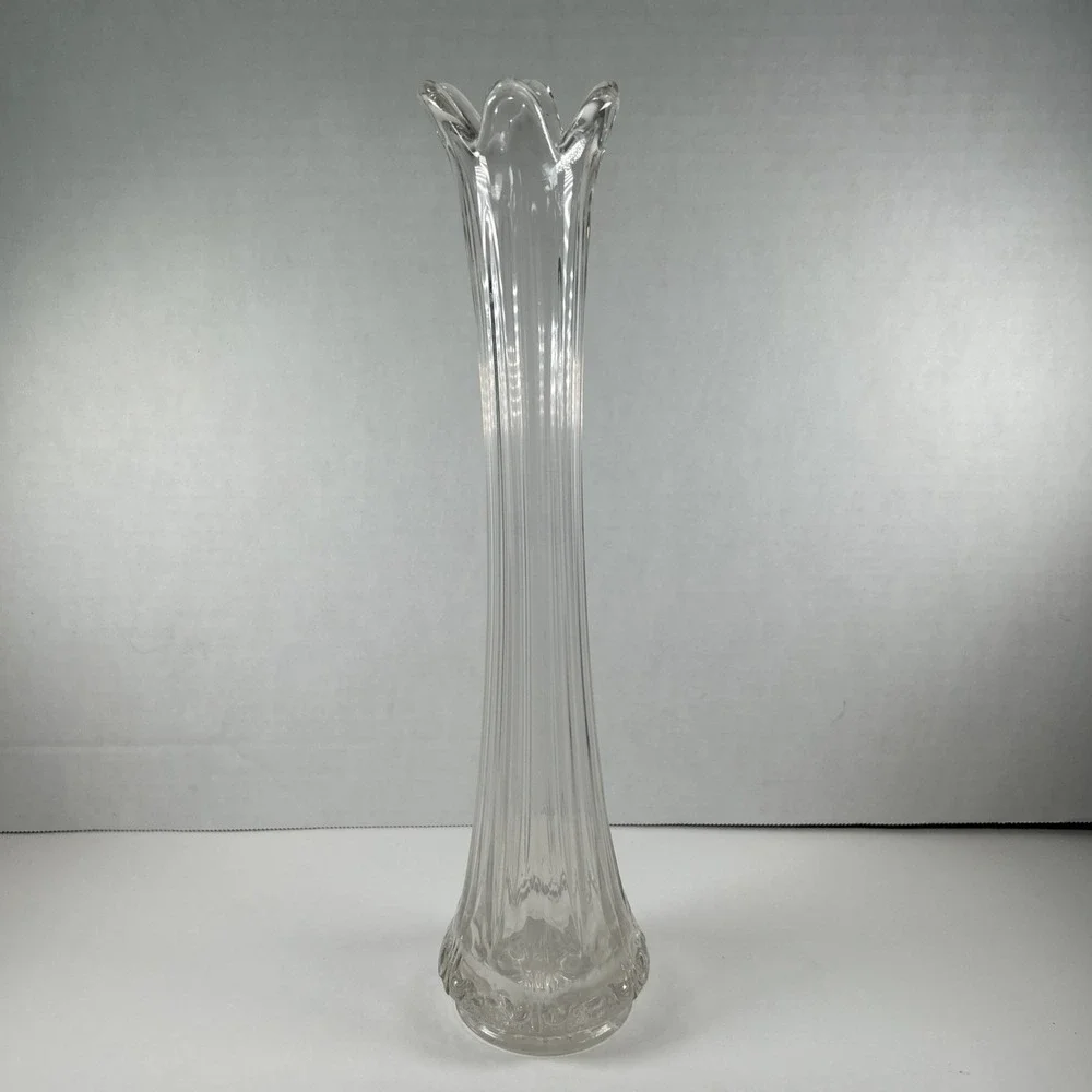6 Petal Swung Clear Glass 13 Inch Flower Vase